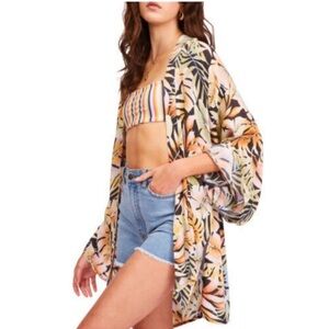 NWT Billabong Parisian Nights Leaf Print Warm Tone Kimono Top